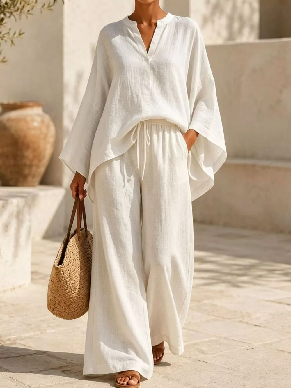 Full Size Loose Fit Top and Wide-Leg Pants Set Plus Size, image 2