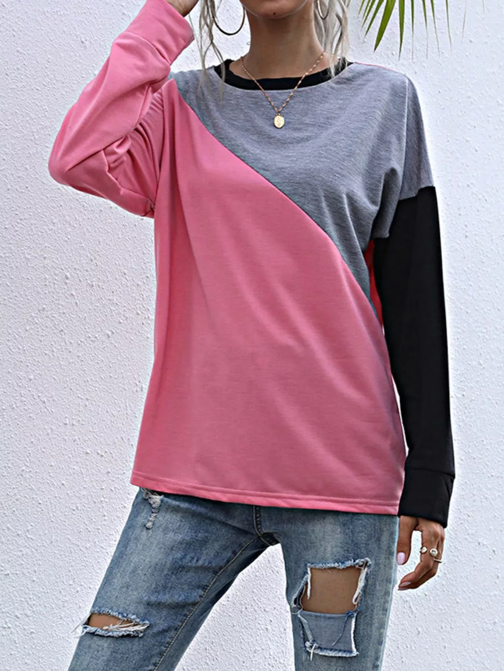 Color Block Casual Round Neck Sweatshirt, image 6