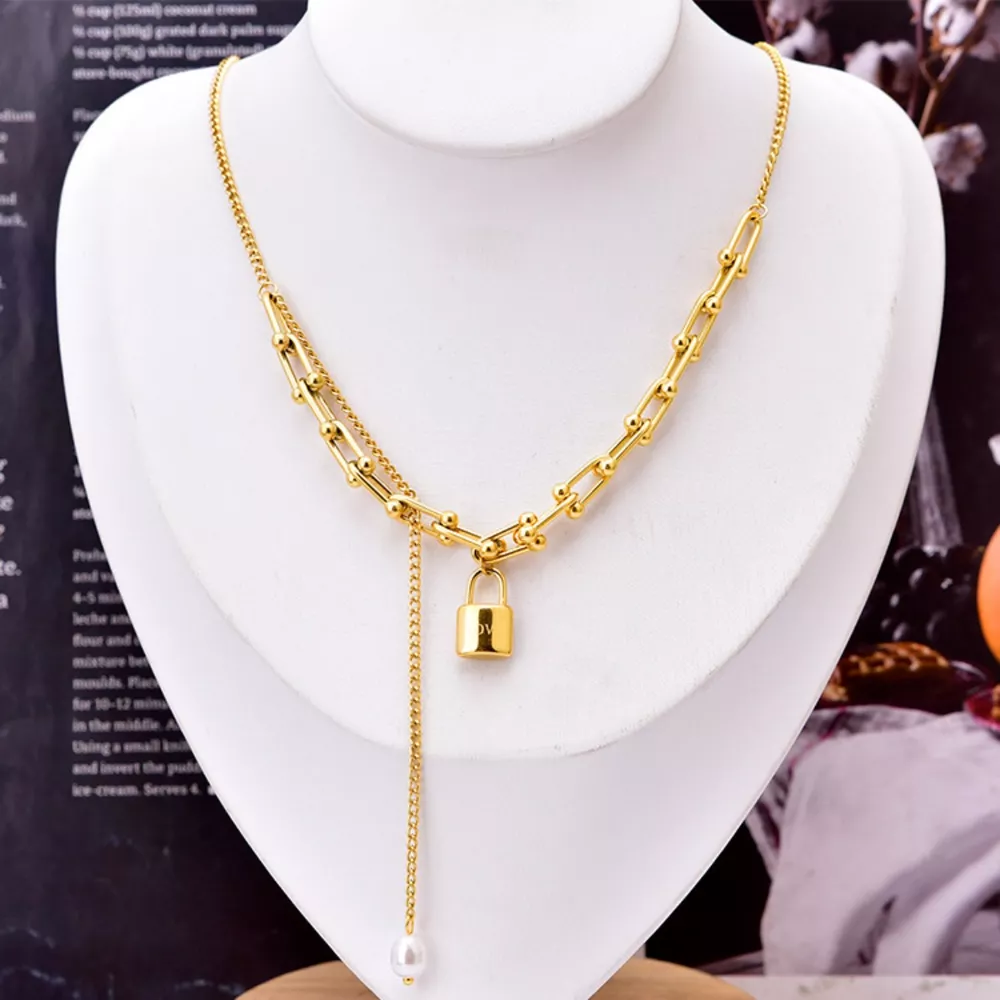 18K Gold-Plated Lock Pendant Necklace, image 5