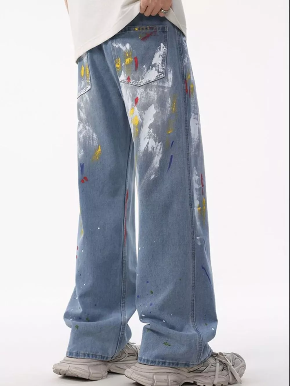 Men's Full Size Artistic Splatter Print Loose Jeans Plus Size, image 3