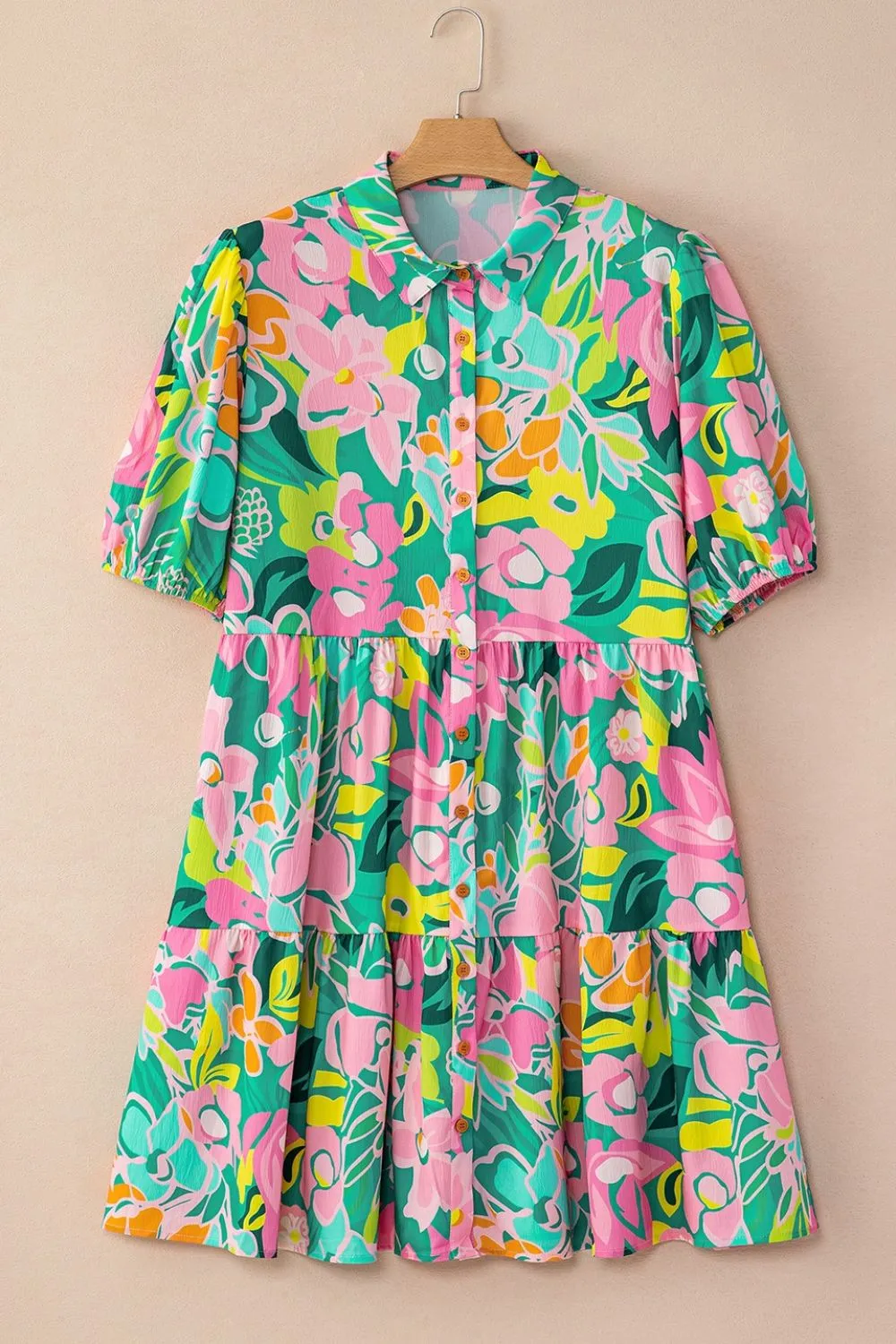 Button Down Floral Puff Sleeve Babydoll Dress, image 4