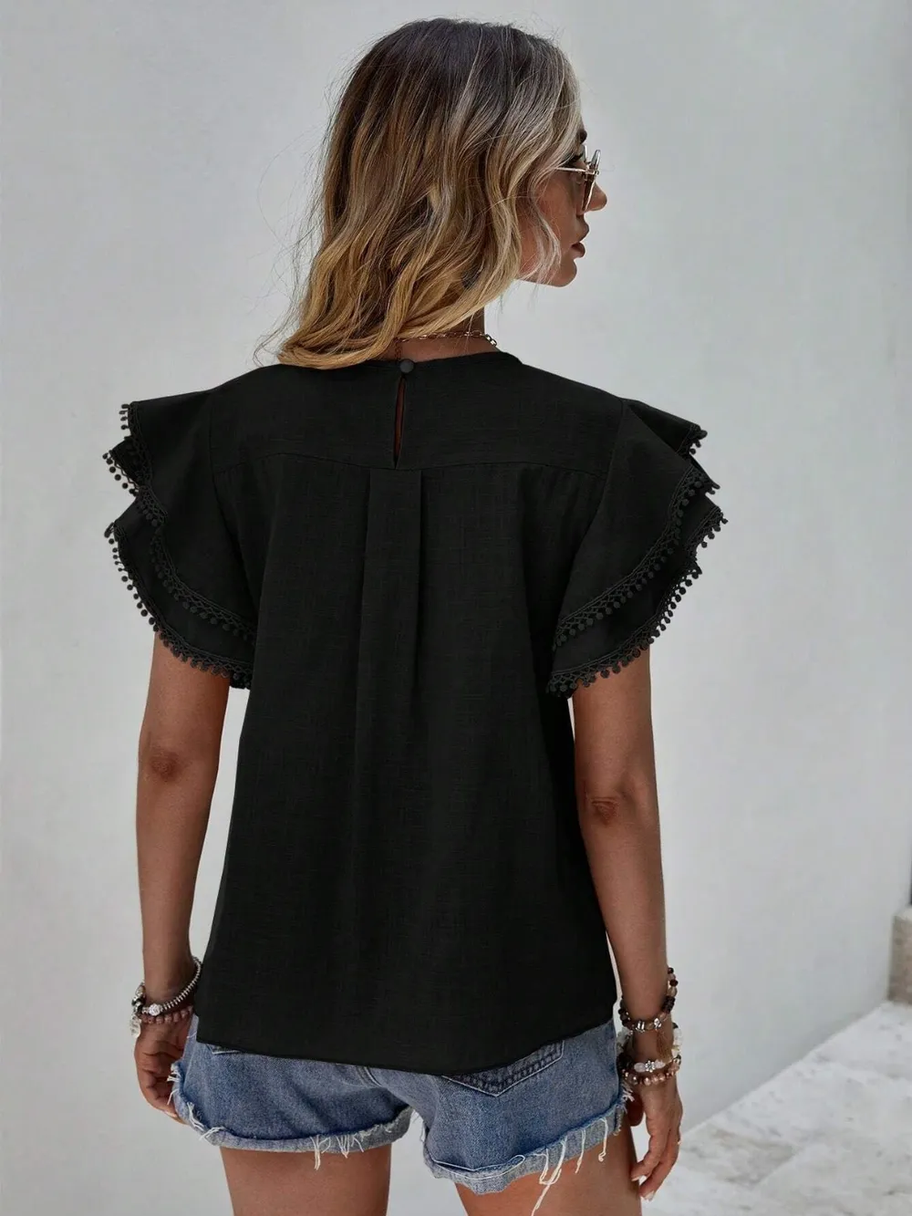Ruffled Cap Sleeve Round Neck Blouse, image 2