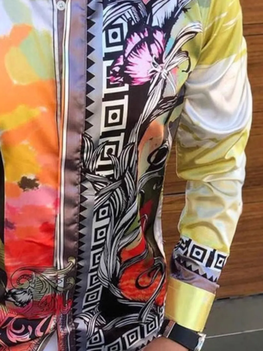 Men's Plus Size Printed Button Up Long Sleeve Shirt, image 3