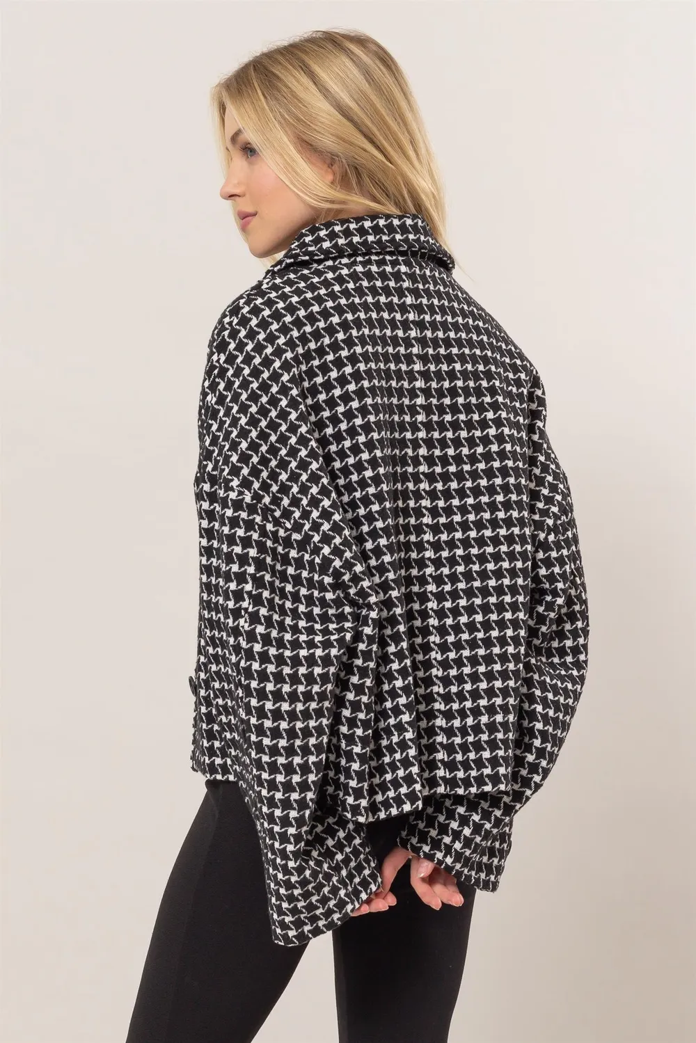 Tweed Plaid Button Up Collared Neck Jacket, image 2