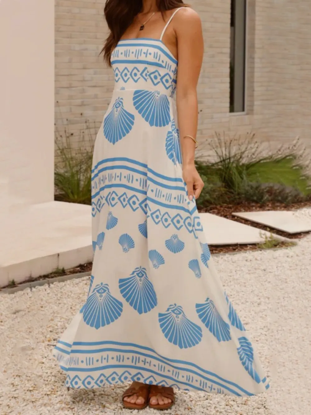 Seashell Print Spaghetti Strap Maxi Dress, image 5