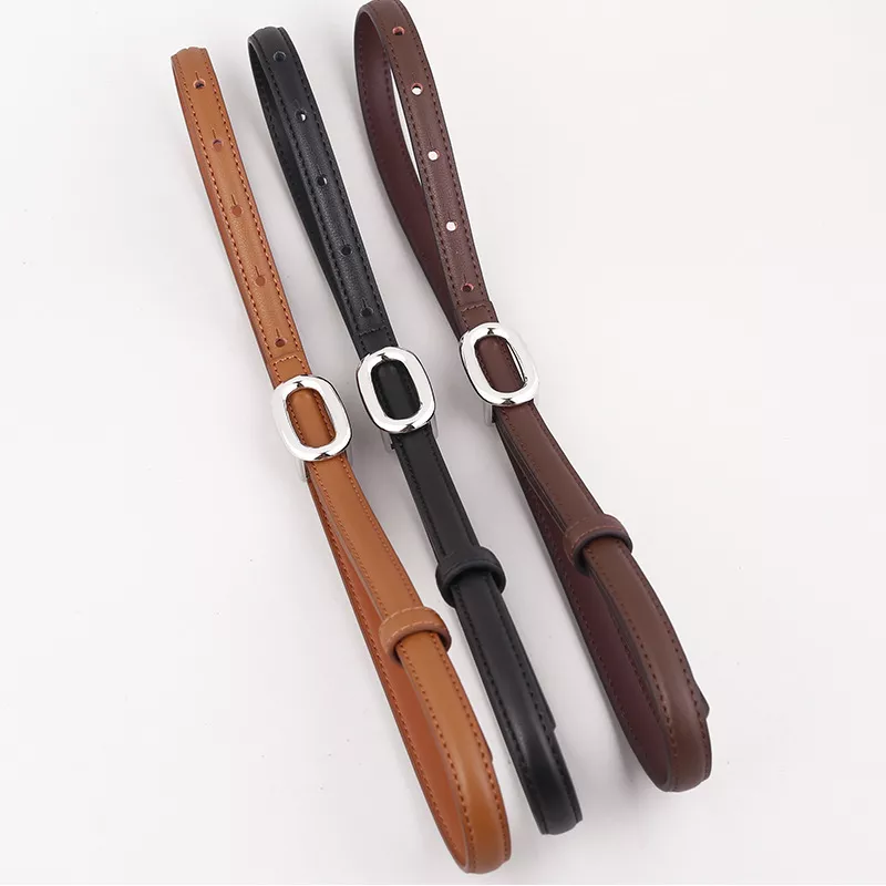 Skinny Leather Belt with Oval Buckle, image 3