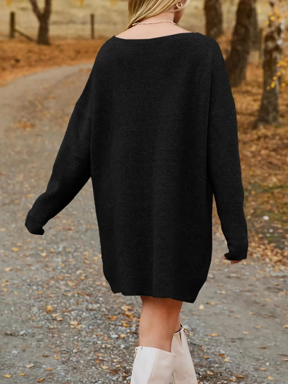 V-Neck Dropped Shoulder Sweater Dress, image 14