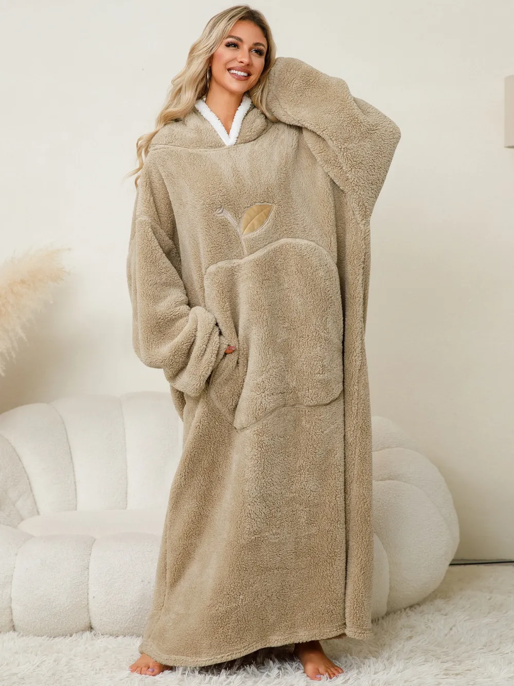 Pocketed Contrast Long Sleeve Hooded Lounge Dress, image 12