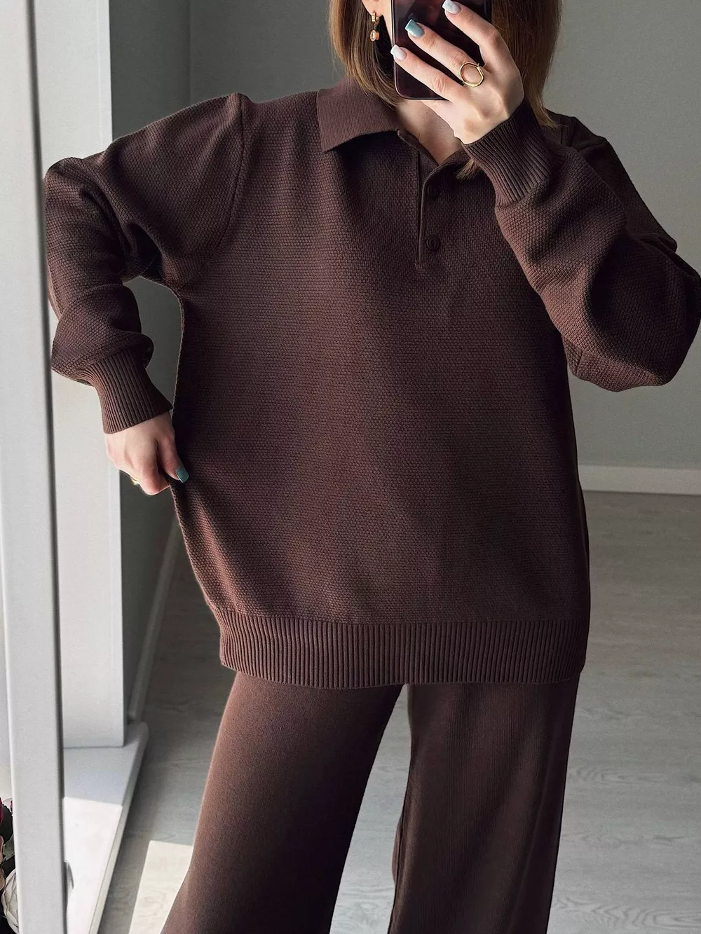 Polo Collar Top and Pants or Skirt Knit Set, image 8