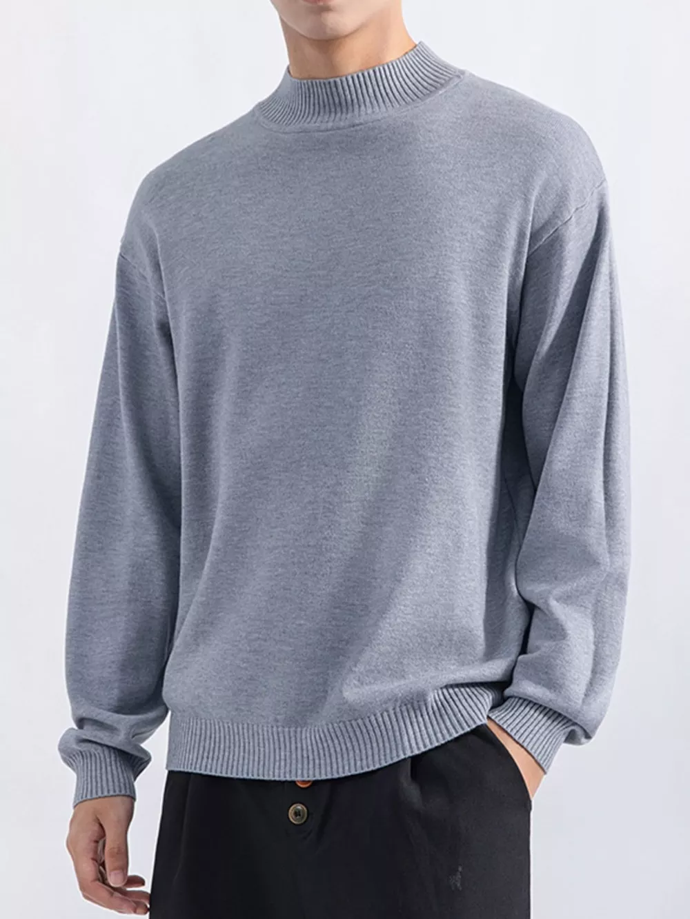 Men's Plus Size Minimalist Mock Neck Sweater, image 2