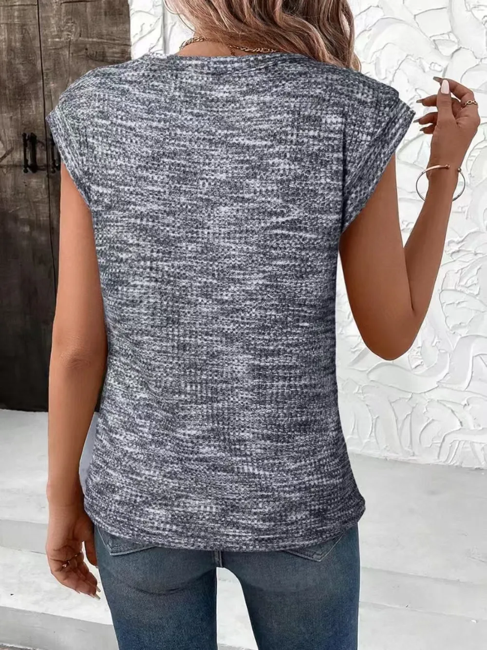 Heathered Round Neck Cap Sleeve T-Shirt, image 8
