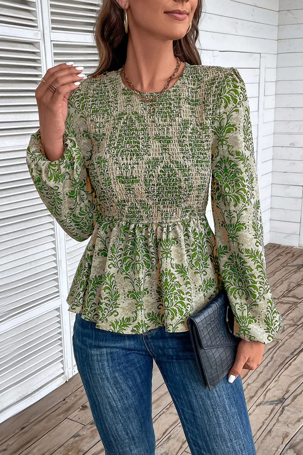 Smocked Printed Balloon Sleeve Blouse, image 5