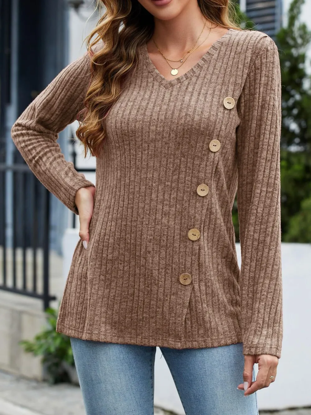 V-Neck Long Sleeve T-Shirt, image 7