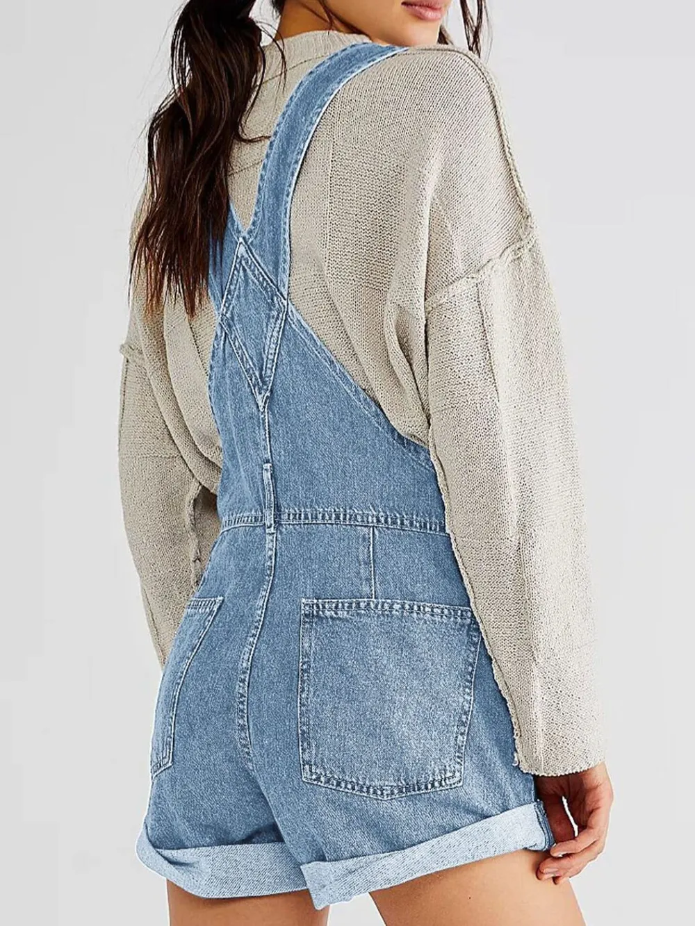 Pocketed Square Neck Wide Strap Denim Overalls, image 2