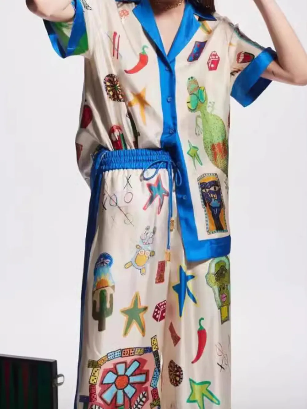 Printed Button Up Shirt and Pants Set, image 2