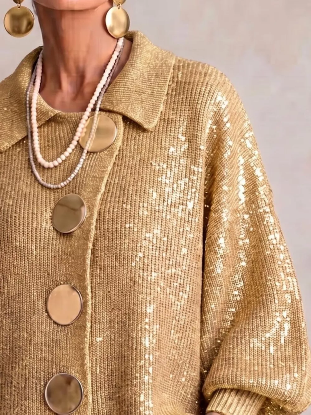 Full Size Collared Wavy Hem Knit Cardigan with Metal Button Plus Size, image 3