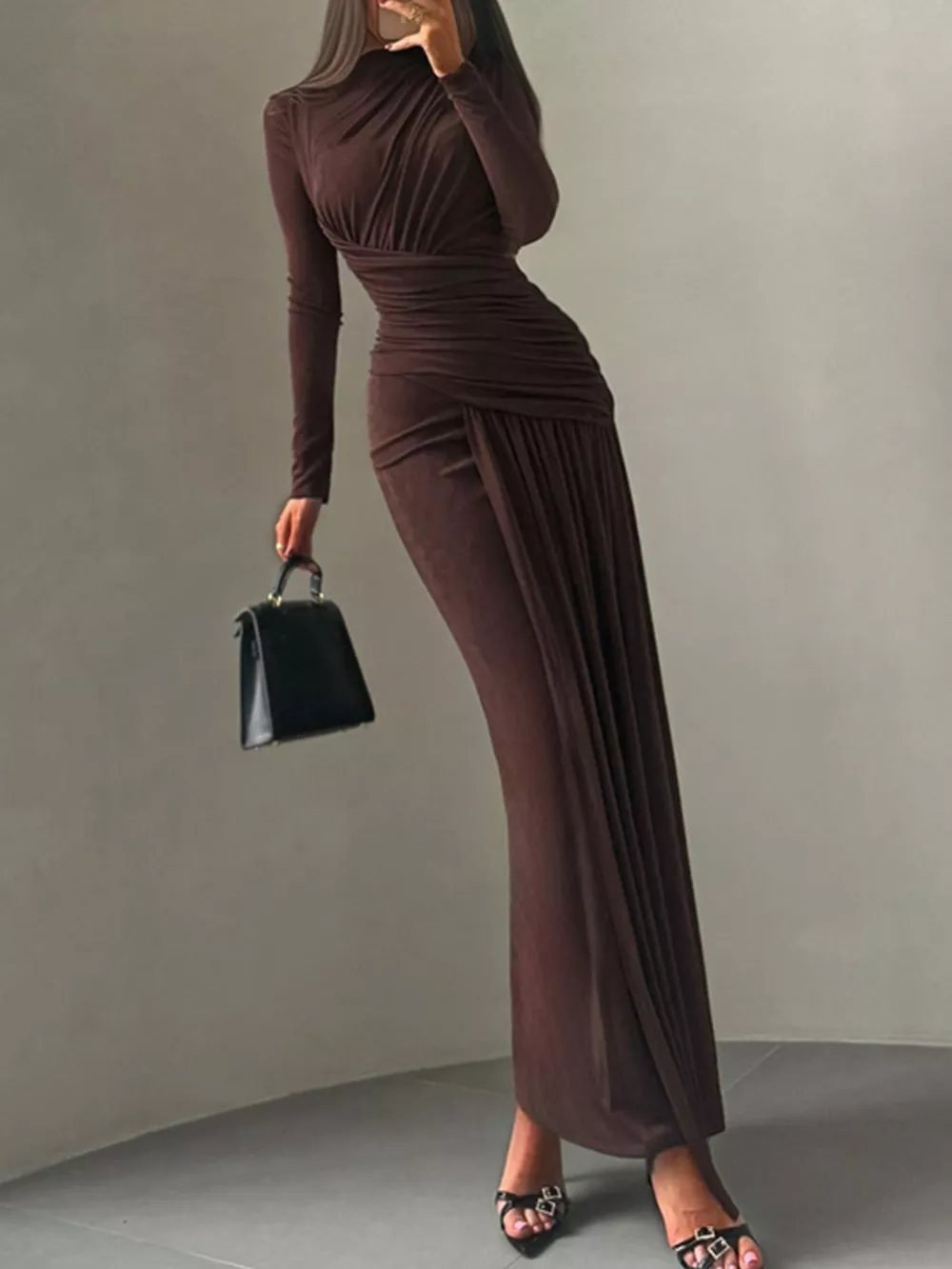 Ruched Long Sleeve Maxi Dress, image 4