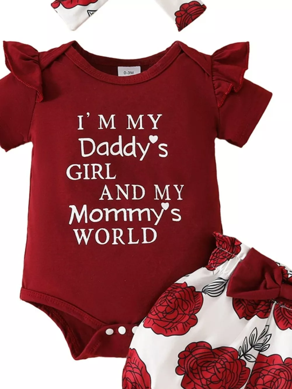 Children's Ruffled Bodysuit and Floral Shorts Set with Headband, image 8