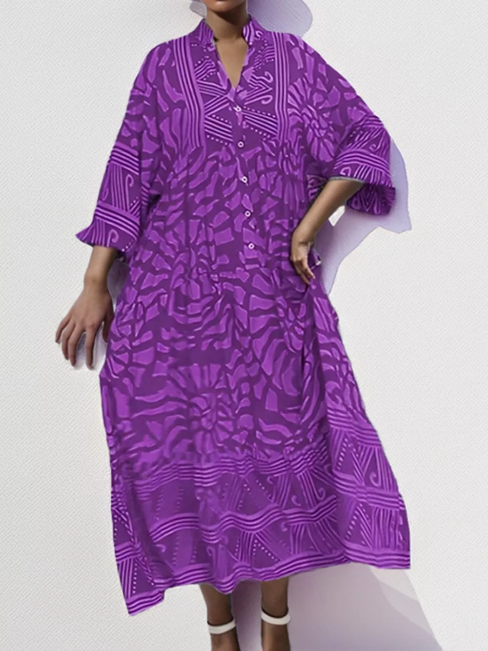 Printed Button Front Midi Dress, image 5