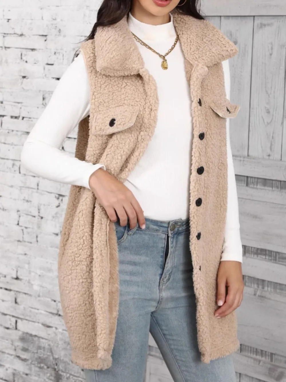 Button Up Teddy Vest Coat, image 3