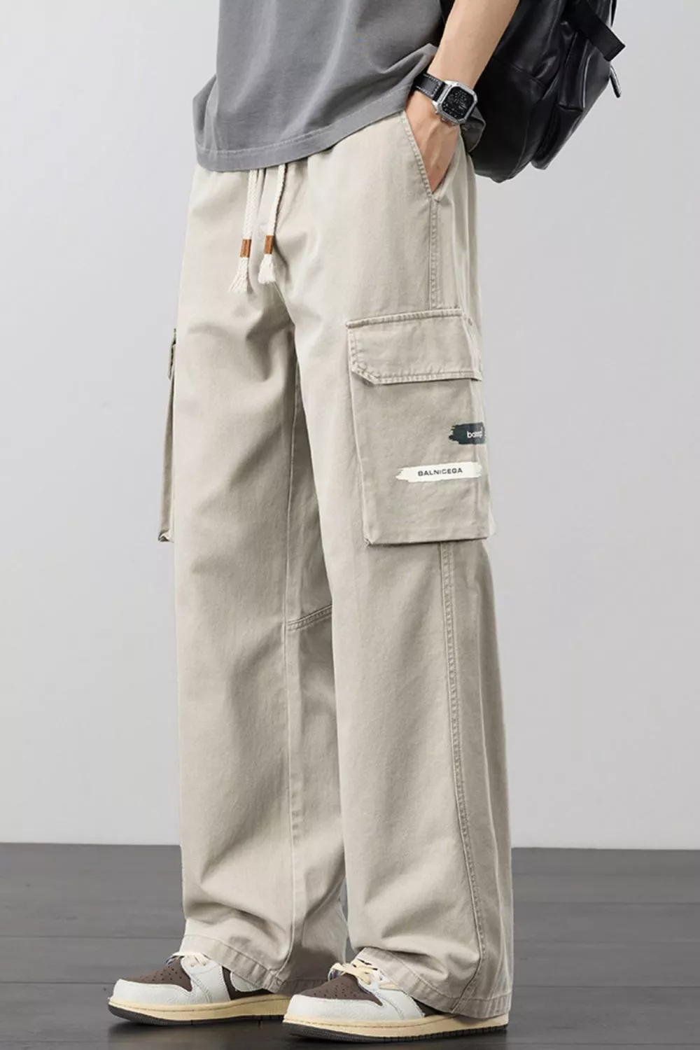 Men's Plus Size Loose Fit Cargo Pants with Drawstring, image 8