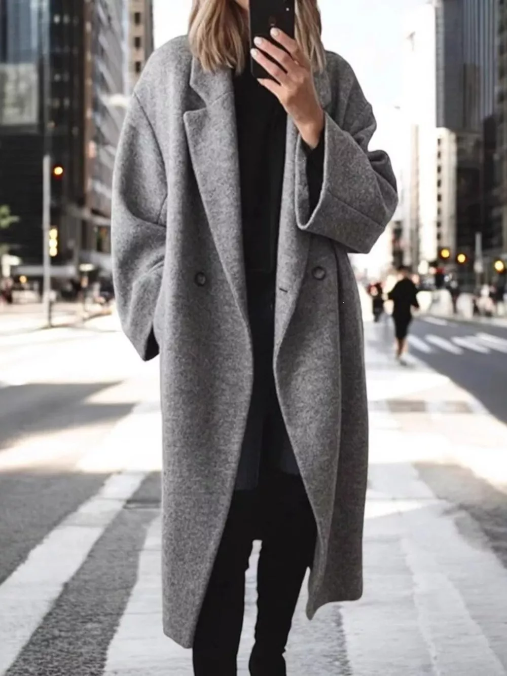 Full Size Lapel Collar Wool Blend Longline Coat Plus Size, image 4