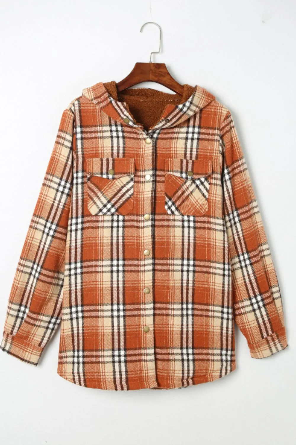 Plaid Button Up Long Sleeve Hooded Jacket, image 4