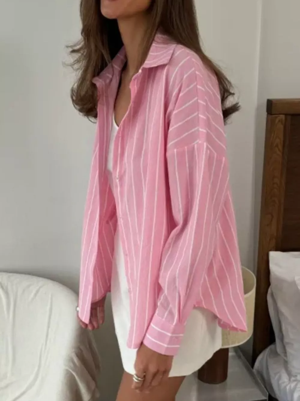 Button Down Striped Collared Neck Long Sleeve Shirt, image 3