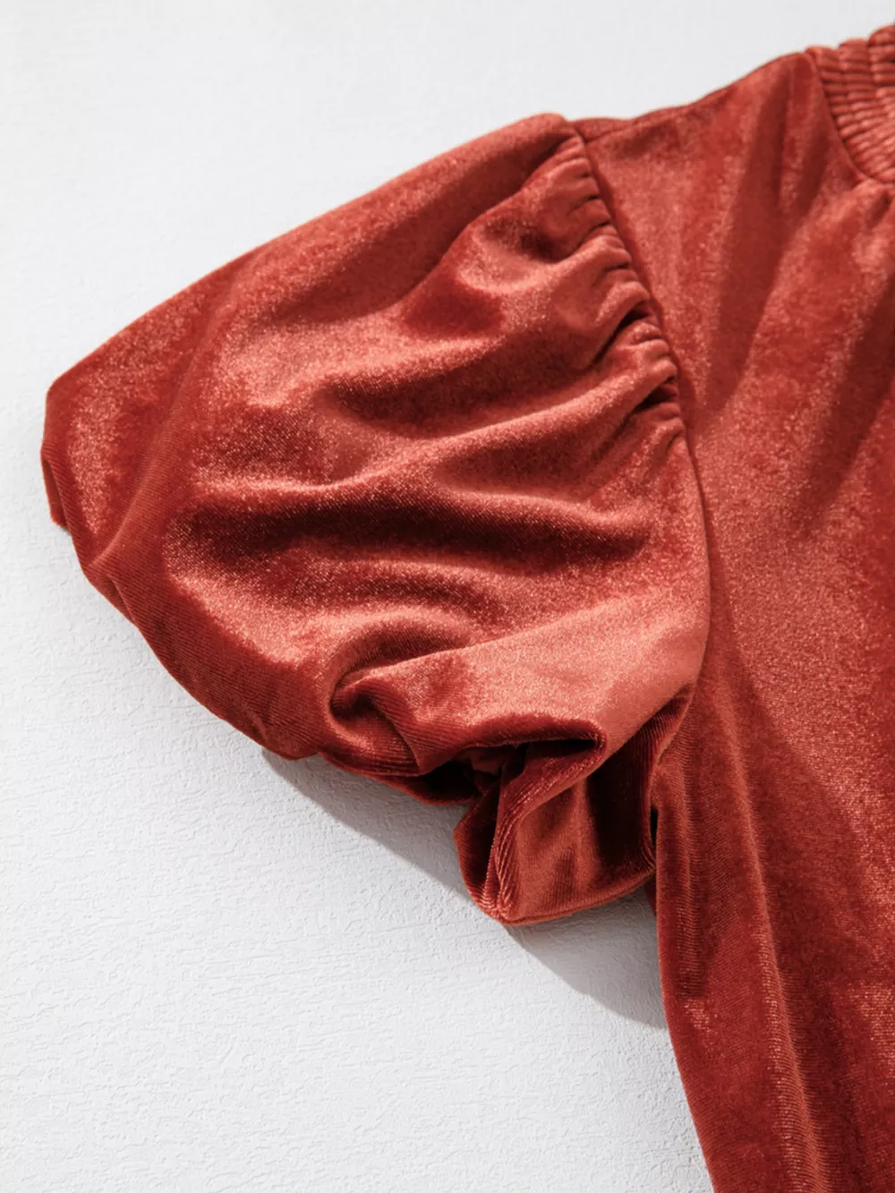 Tie Neck Puff Sleeve Velvet Dress, image 3