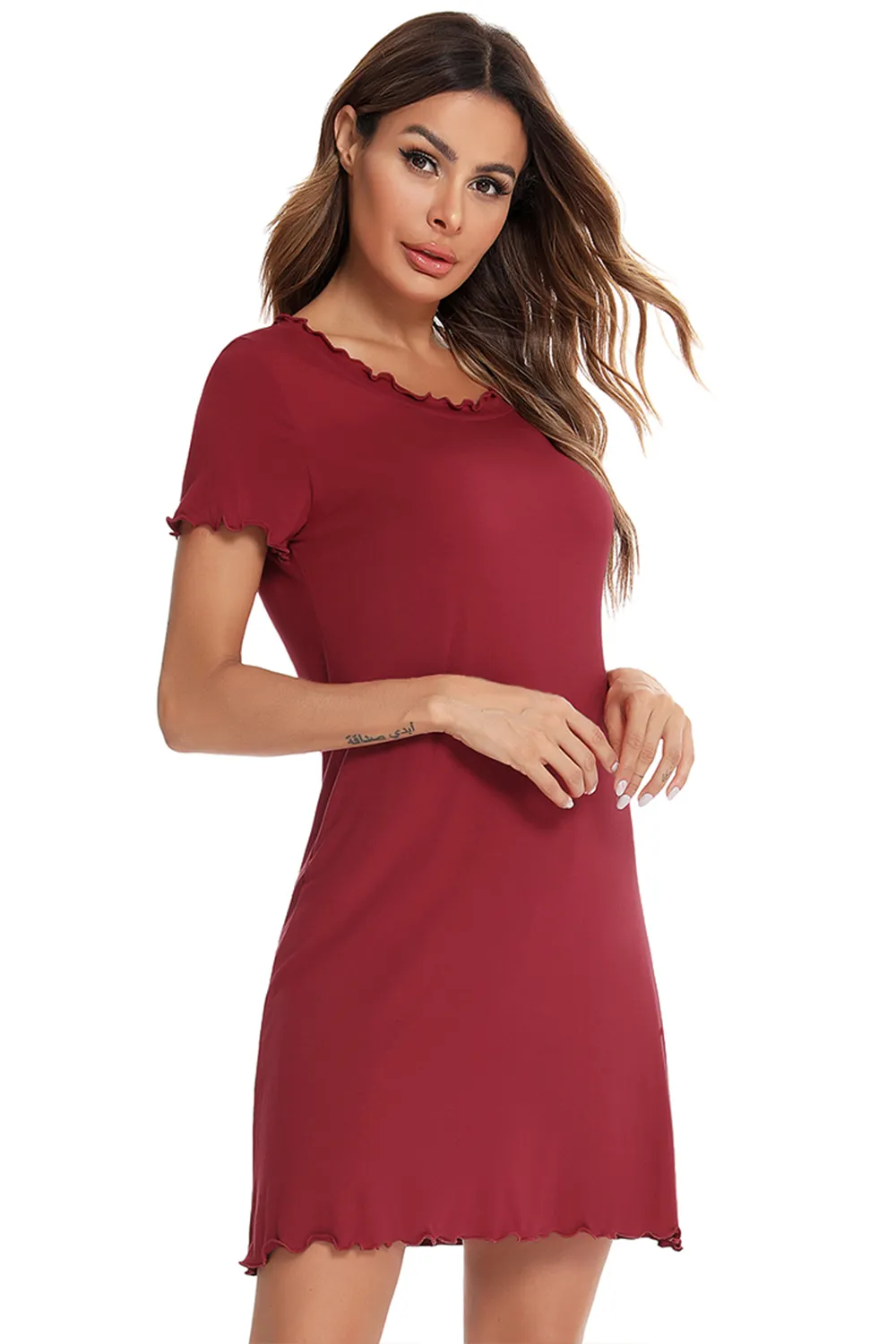 Round Neck Short Sleeve Lounge Dress, image 4