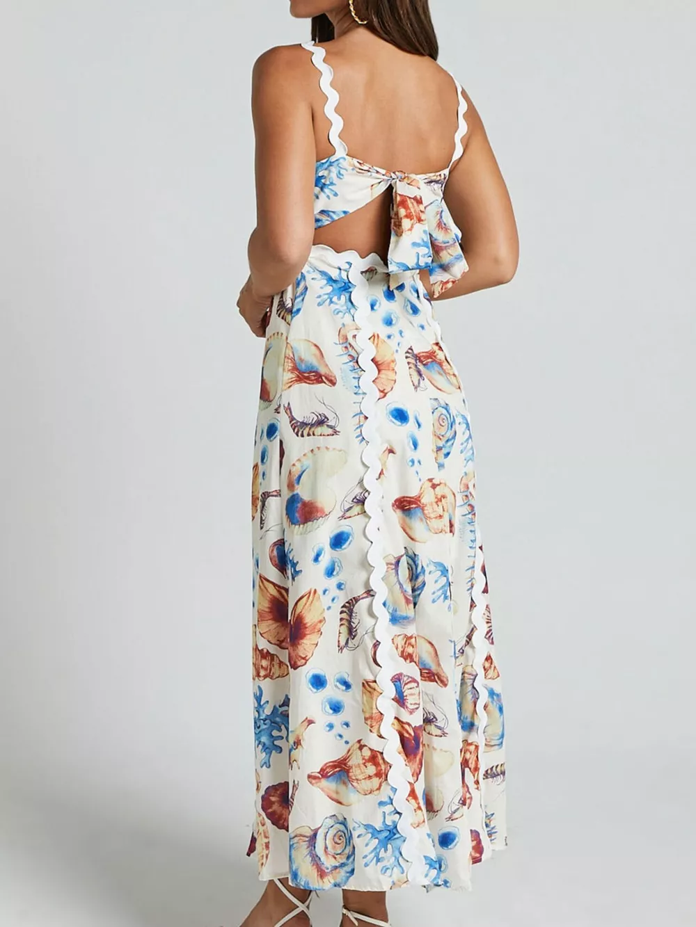 Seashell Print Scalloped Midi Dress, image 5