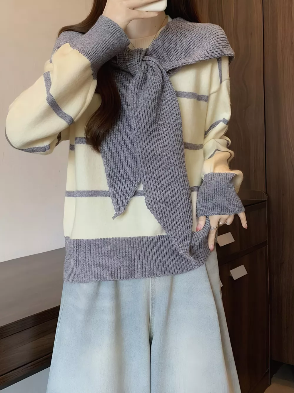 Striped Round Neck Long Sleeve Sweater, image 6