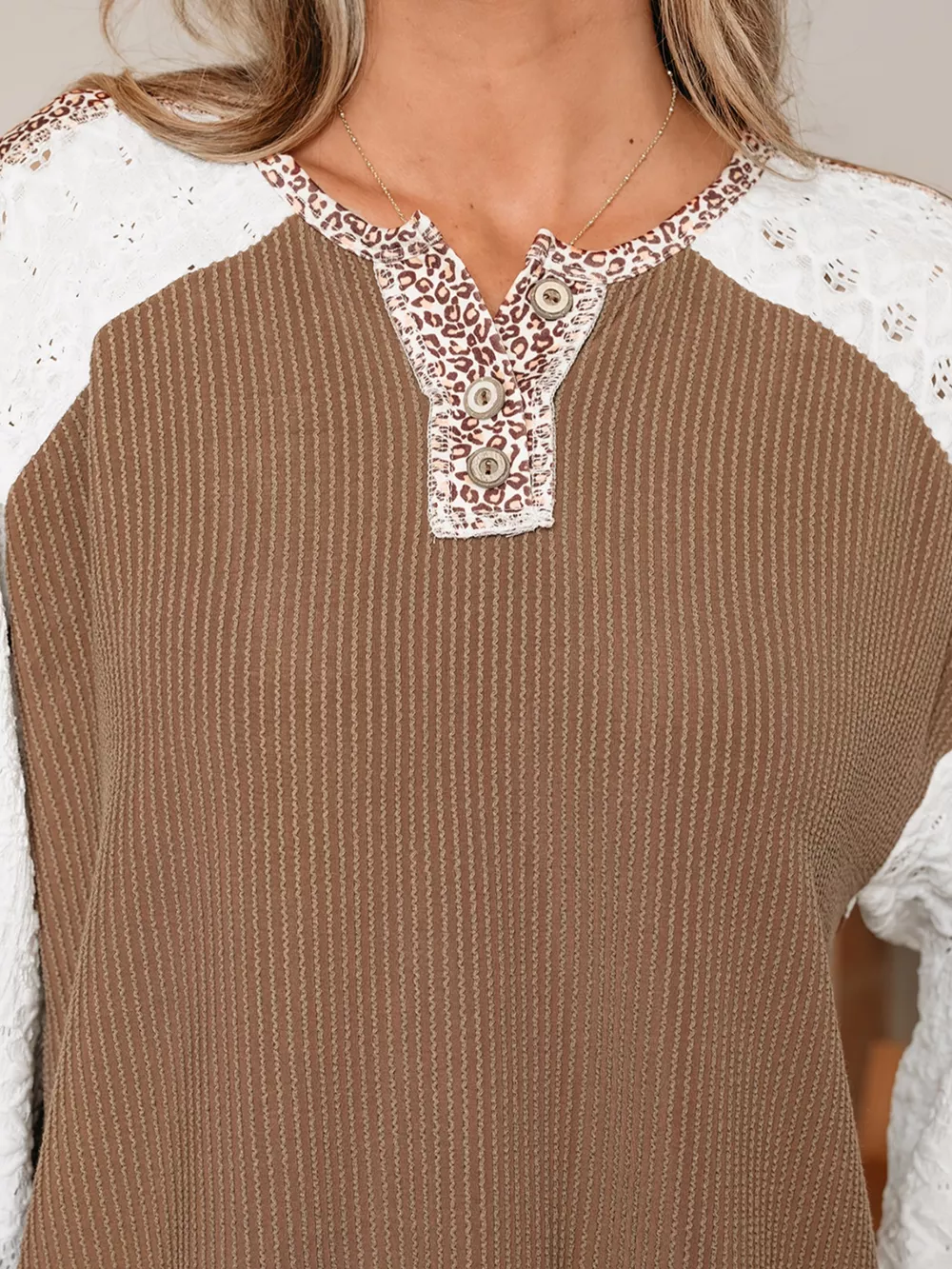 Leopard Trim Raglan Sleeve Top, image 9