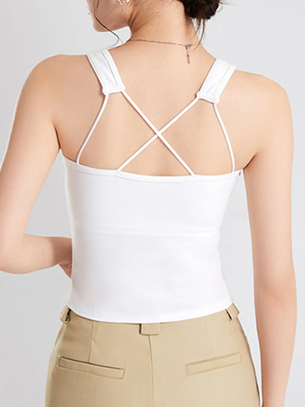 Crisscross Scoop Neck Wide Strap Cropped Tank with Chest Pads, image 4