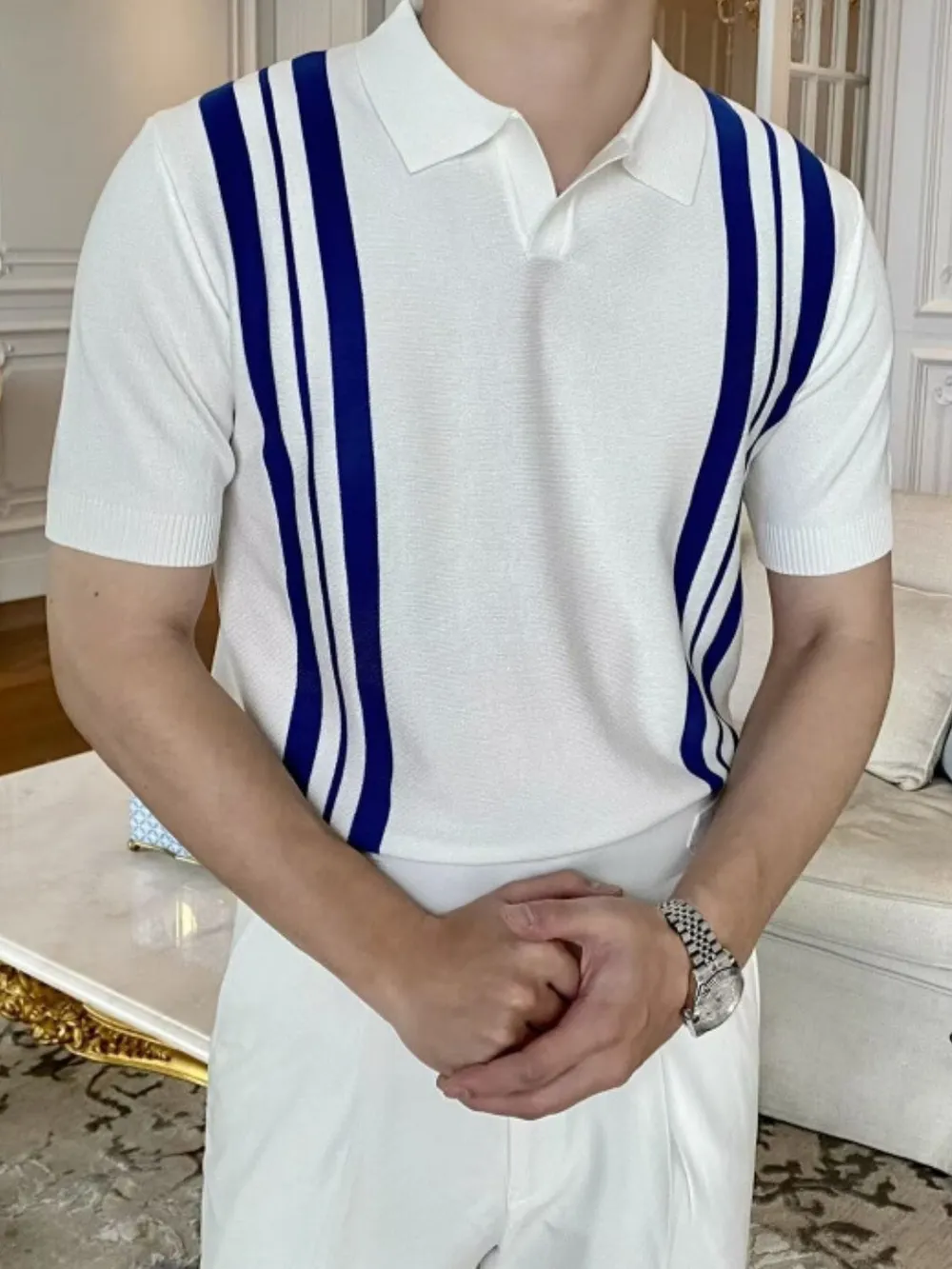 Men's Plus Size Contrast Collared Neck Short Sleeve Polo, image 3