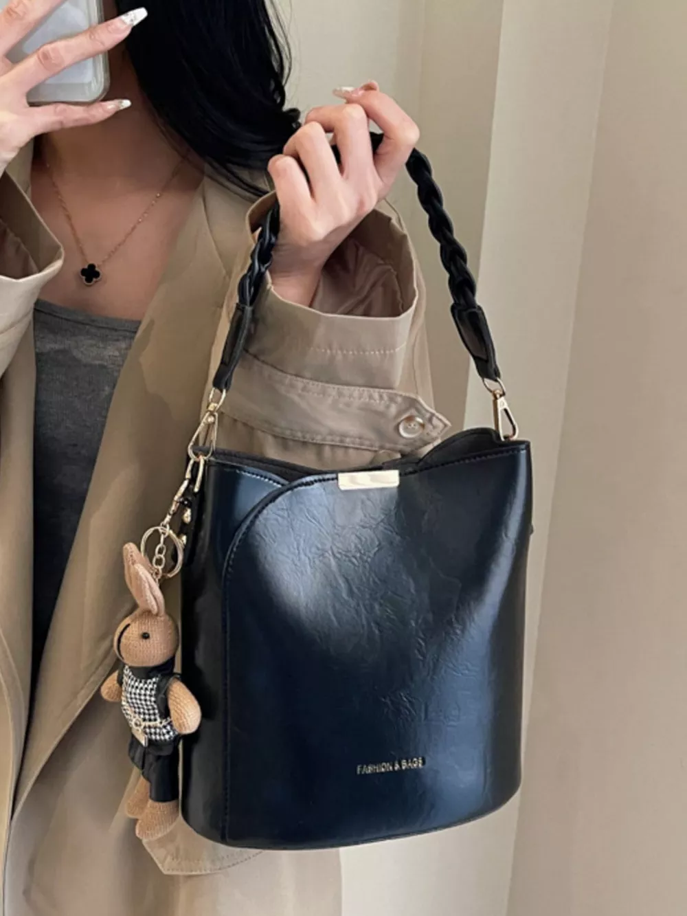 Bucket Style Crossbody Bag with Braided Detail, image 2