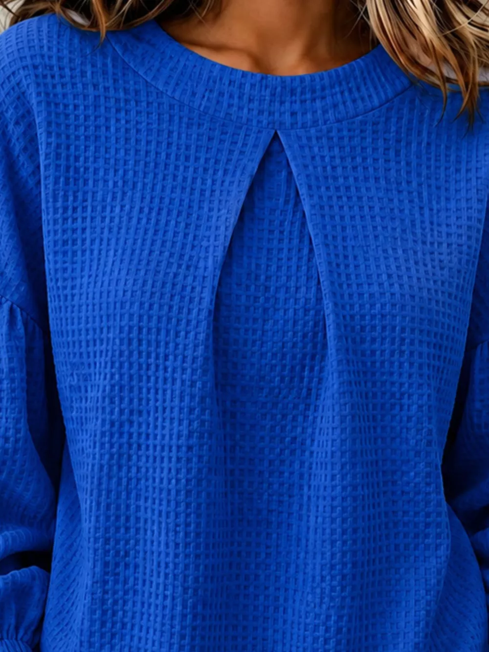 Waffle Knit Round Neck Top, image 4