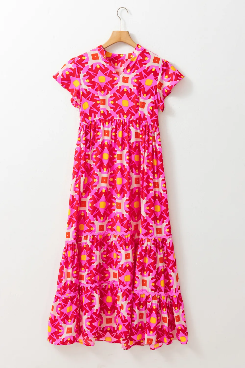 Printed Notched Cap Sleeve Dress, image 2