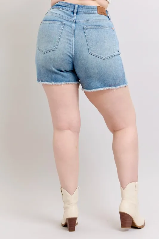 Full Size High Waist Western Embroidery Detail Cut Off Denim Shorts Plus Size, image 4