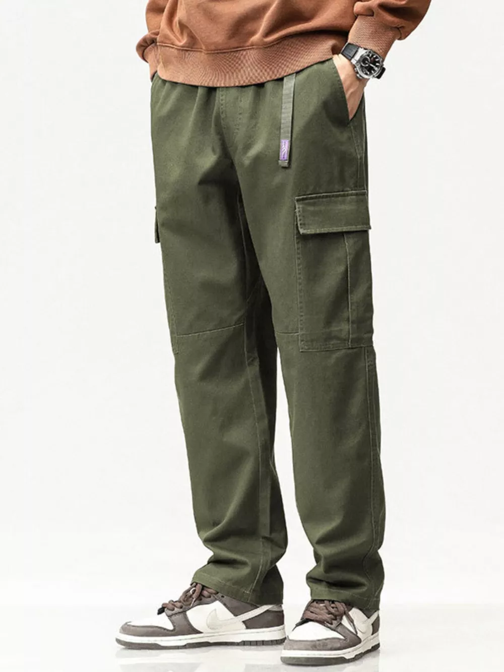 Men's Full Size Casual Cargo Pants with Elastic Waist Plus Size
