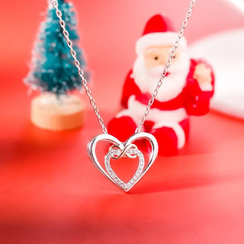 Heart Shape Inlaid Zircon 925 Sterling Silver Necklace, image 4
