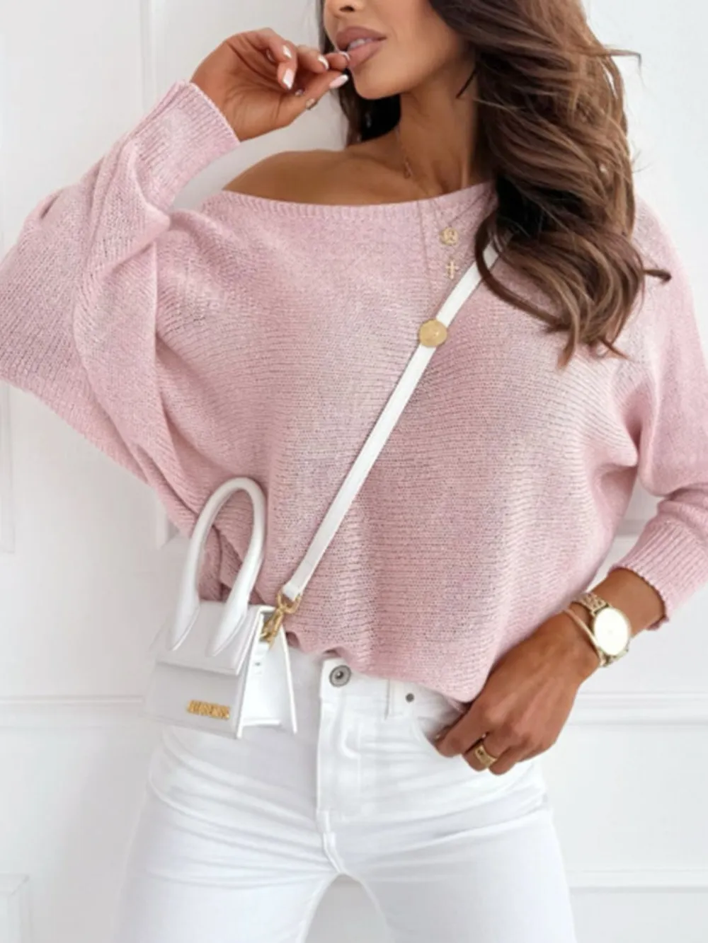 Bow Back Boat Neck Batwing Sleeve Sweater, image 5