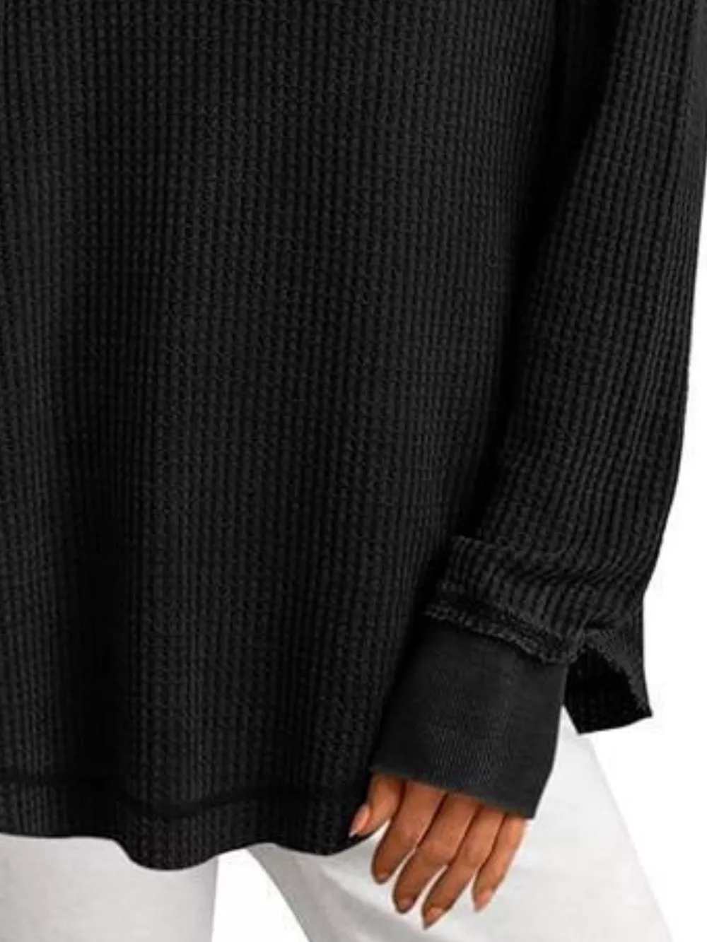 Waffle Knit Long Sleeve Sweatshirt, image 7