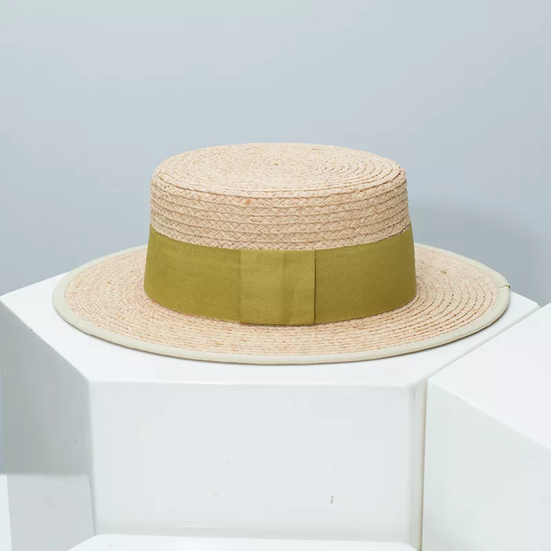 Straw Boater Hat with Contrast Band, image 3