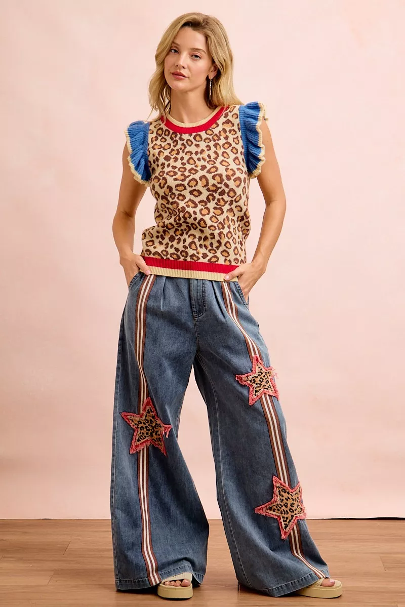 BiBi 4th Of July Leopard Ruffled Detail Knit Top, image 15