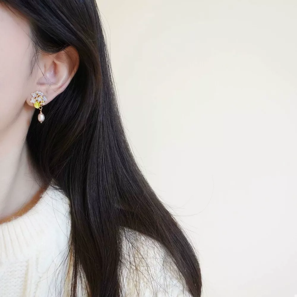 Flower Pearl Drop Earrings, image 3