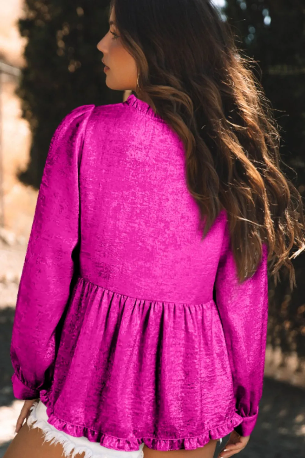 Frill V-Neck Long Sleeve Blouse, image 3