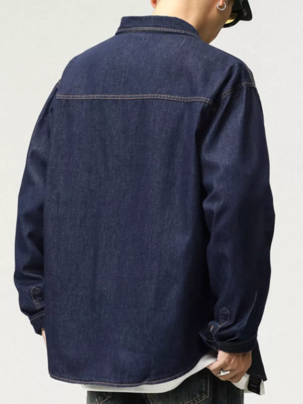 Men's Plus Size Button Up Long Sleeve Denim Shirt, image 3
