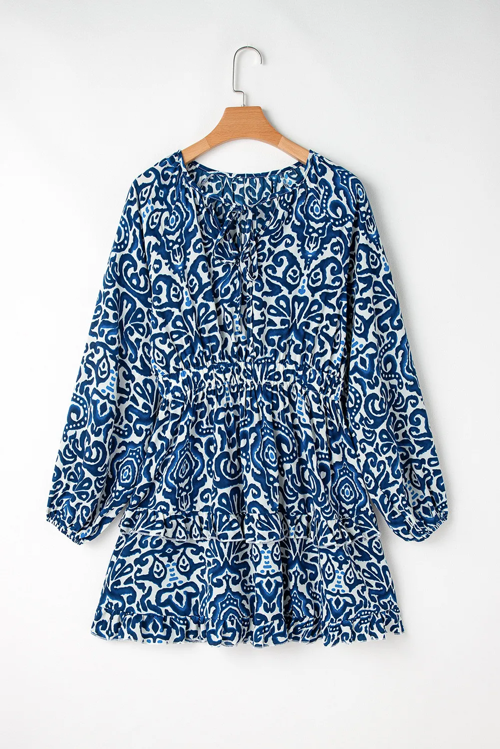 Printed Tie Neck Long Sleeve Dress, image 4