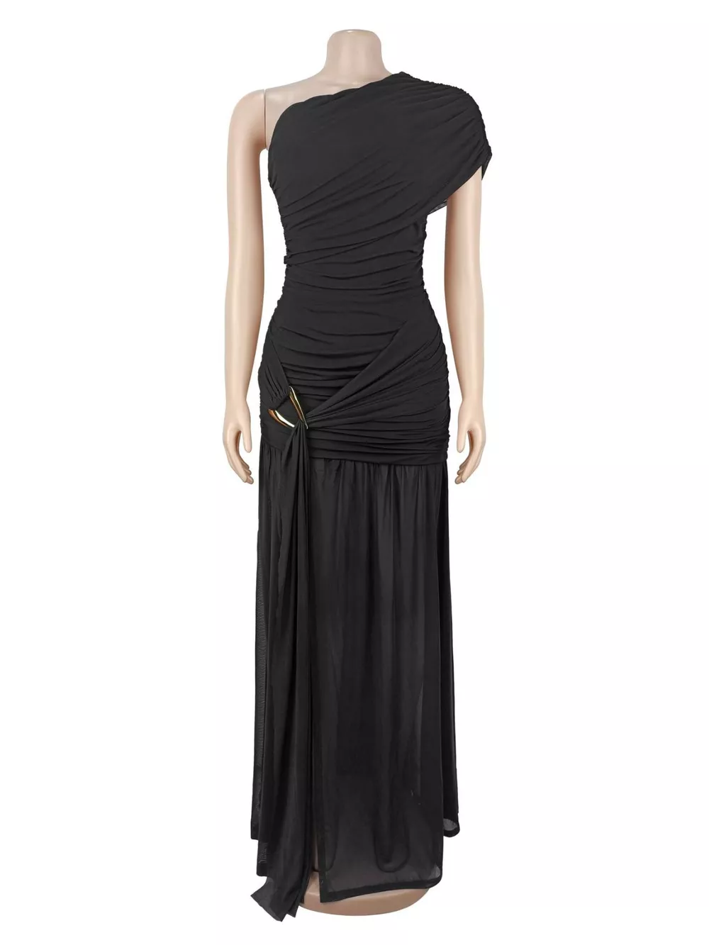 One-Shoulder Ruched High-Slit Evening Dress, image 5